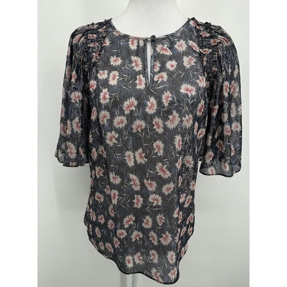 Rebecca Taylor Silk Top Flutter Sleeve Size S Floral Sheer Coquette Romantic - Picture 1 of 13